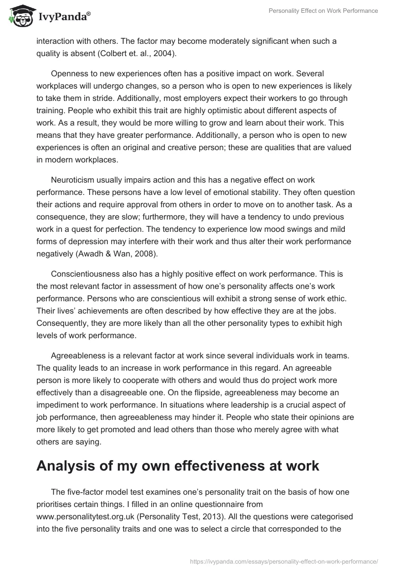 Personality Effect on Work Performance. Page 2