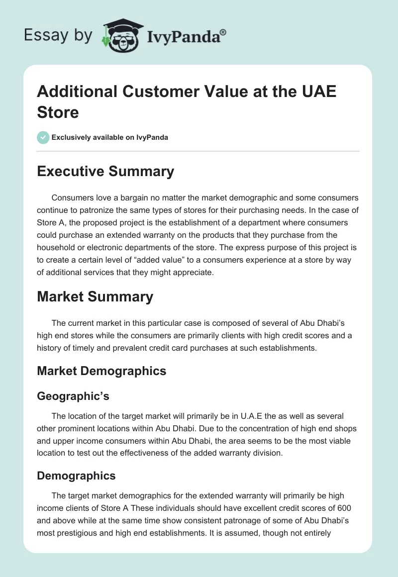 Additional Customer Value at the UAE Store. Page 1