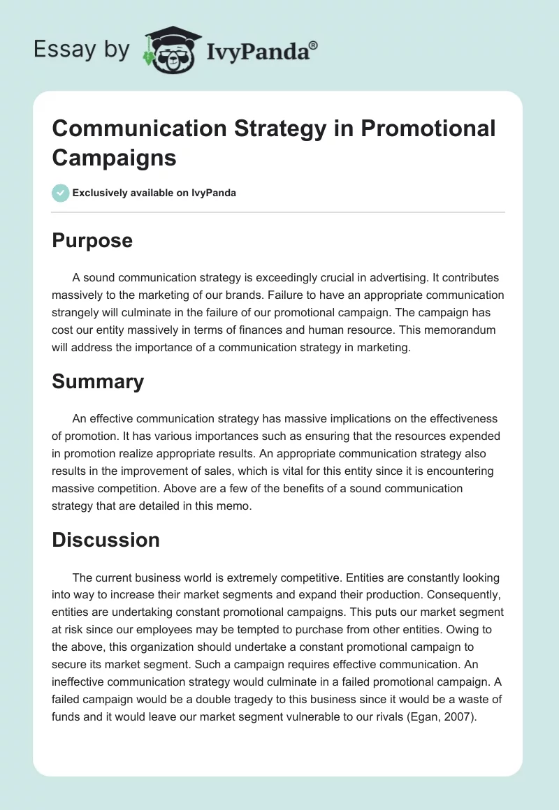 Communication Strategy in Promotional Campaigns. Page 1