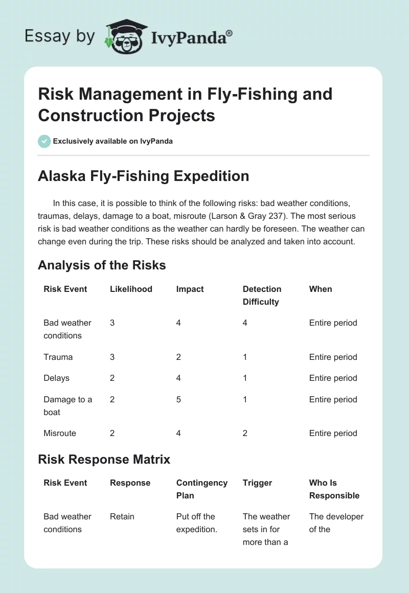 Risk Management in Fly-Fishing and Construction Projects. Page 1