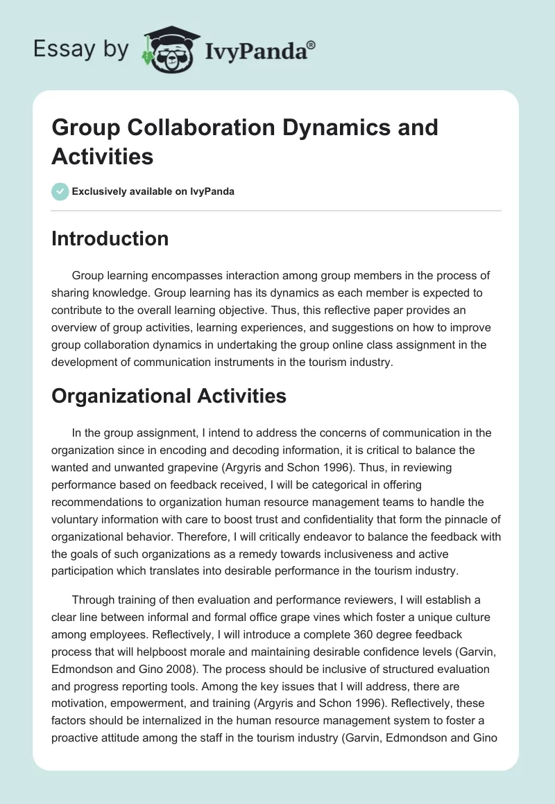 Group Collaboration Dynamics and Activities. Page 1