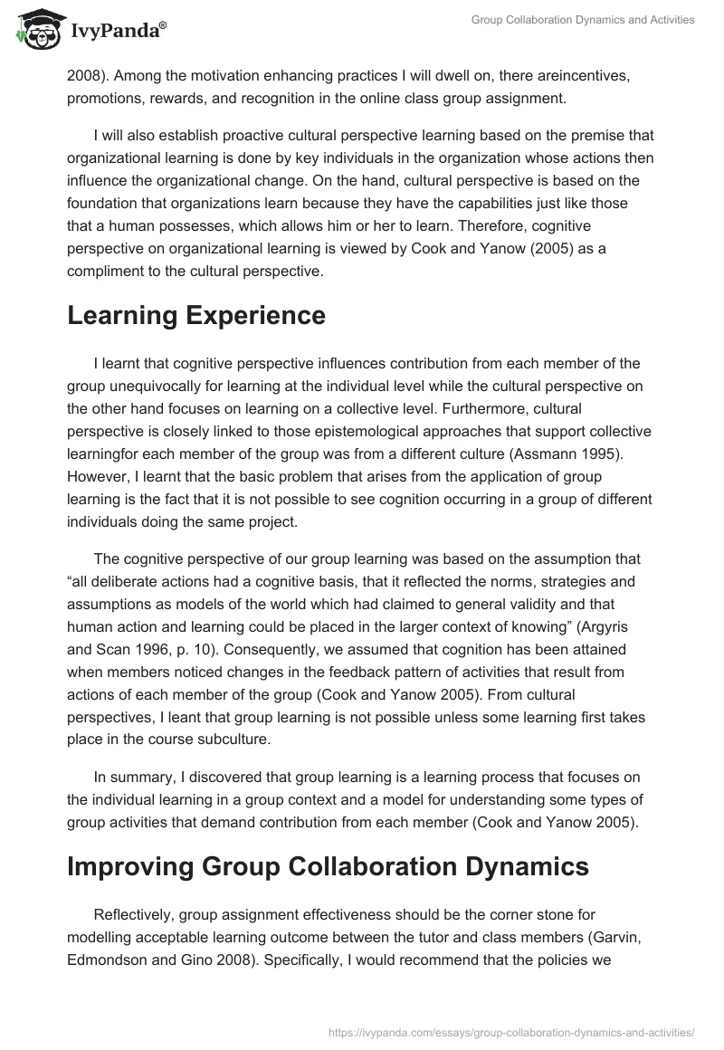 Group Collaboration Dynamics and Activities. Page 2