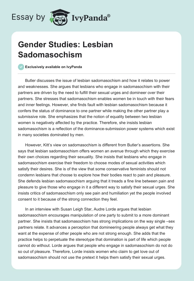Gender Studies: Lesbian Sadomasochism. Page 1