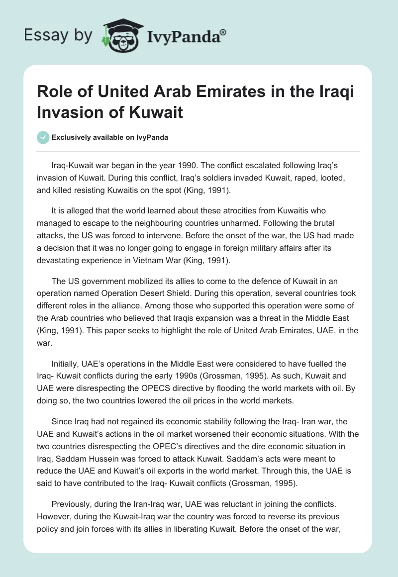 Role of United Arab Emirates in the Iraqi Invasion of Kuwait. Page 1