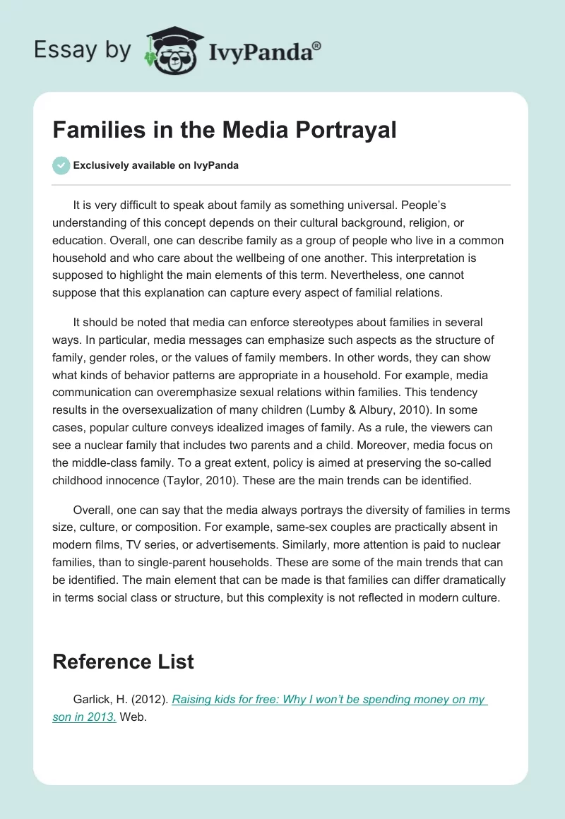 Families in the Media Portrayal. Page 1
