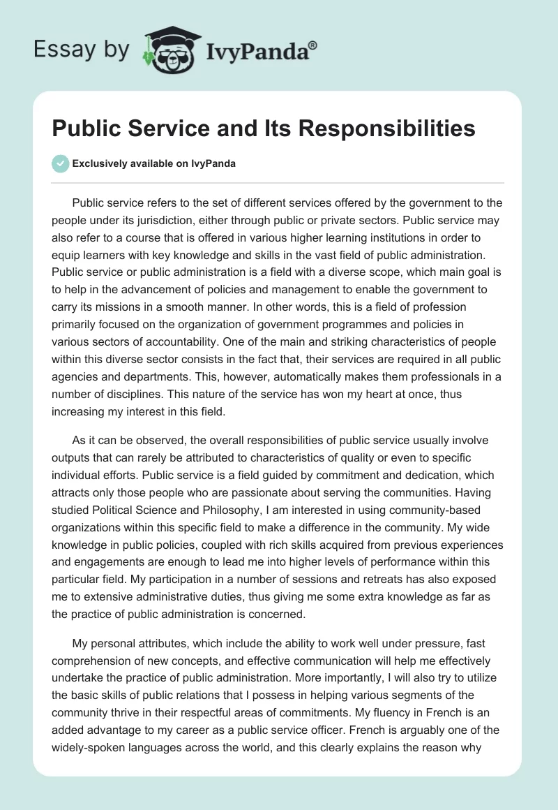 Public Service and Its Responsibilities. Page 1