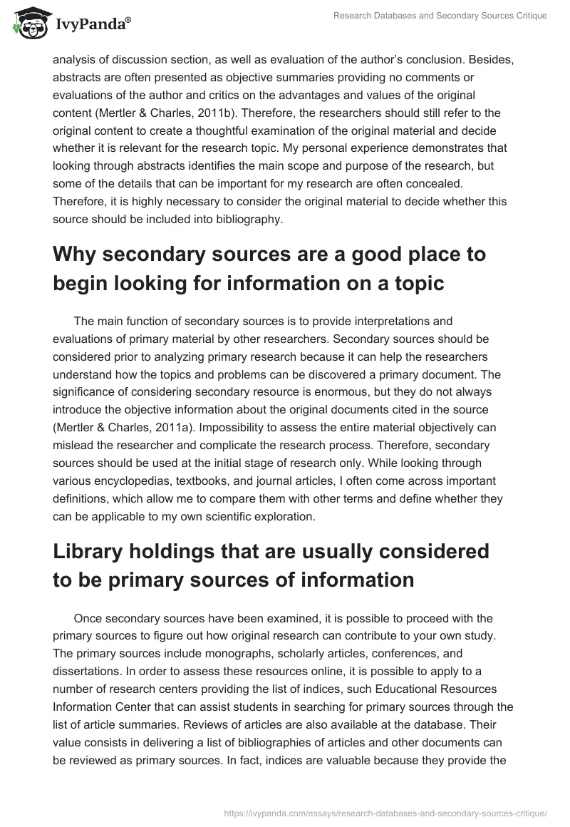 Research Databases and Secondary Sources Critique. Page 2