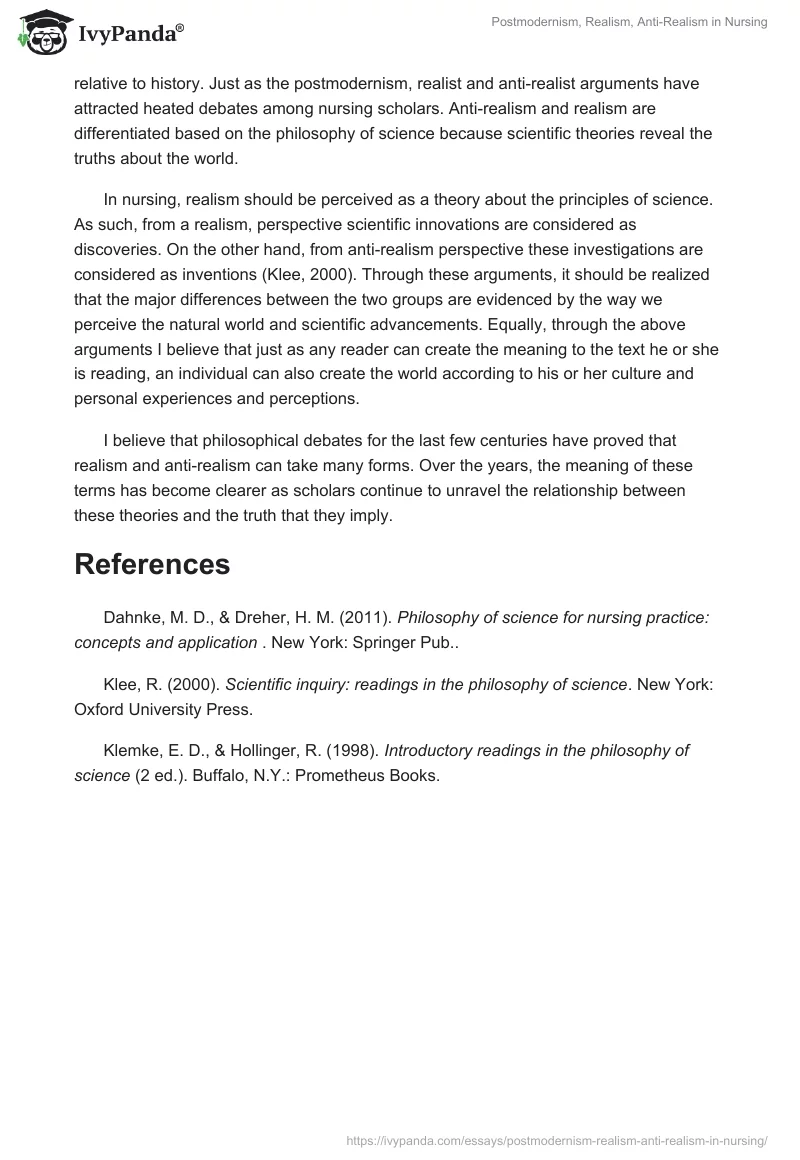 Postmodernism, Realism, Anti-Realism in Nursing. Page 2