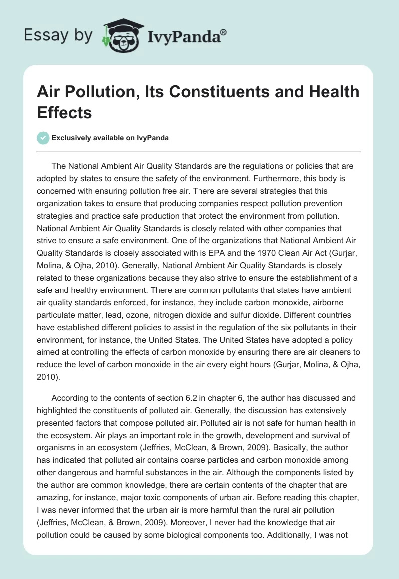 Air Pollution, Its Constituents and Health Effects. Page 1