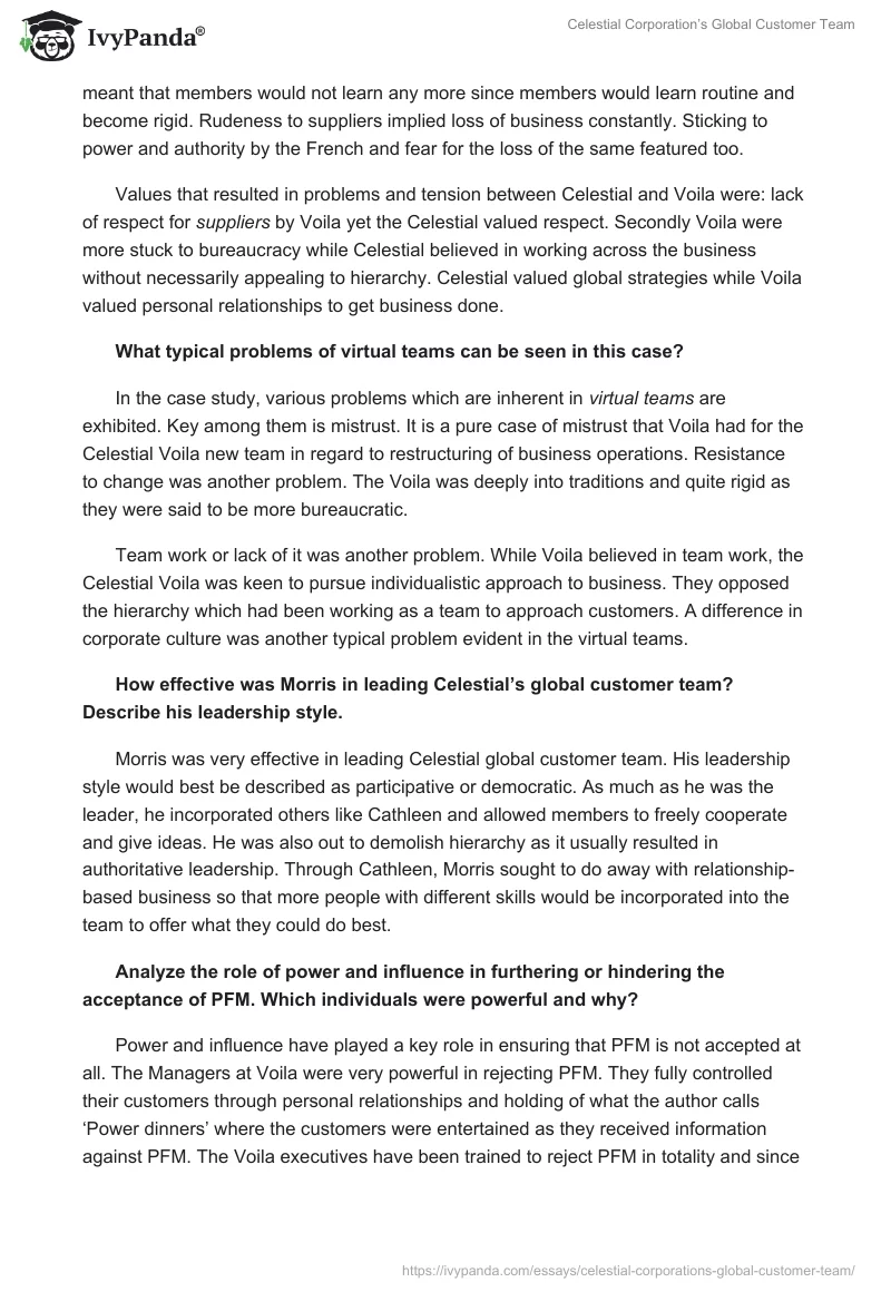 Celestial Corporation’s Global Customer Team. Page 2