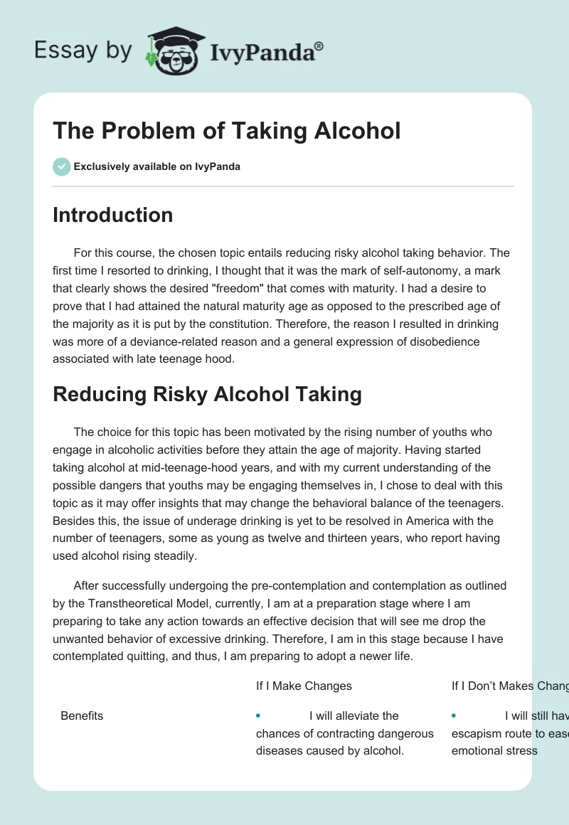 The Problem of Taking Alcohol. Page 1
