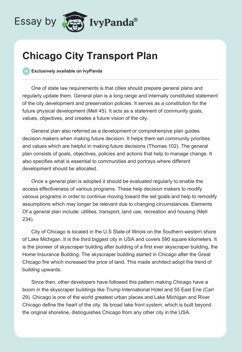 Chicago City Transport Plan. Page 1