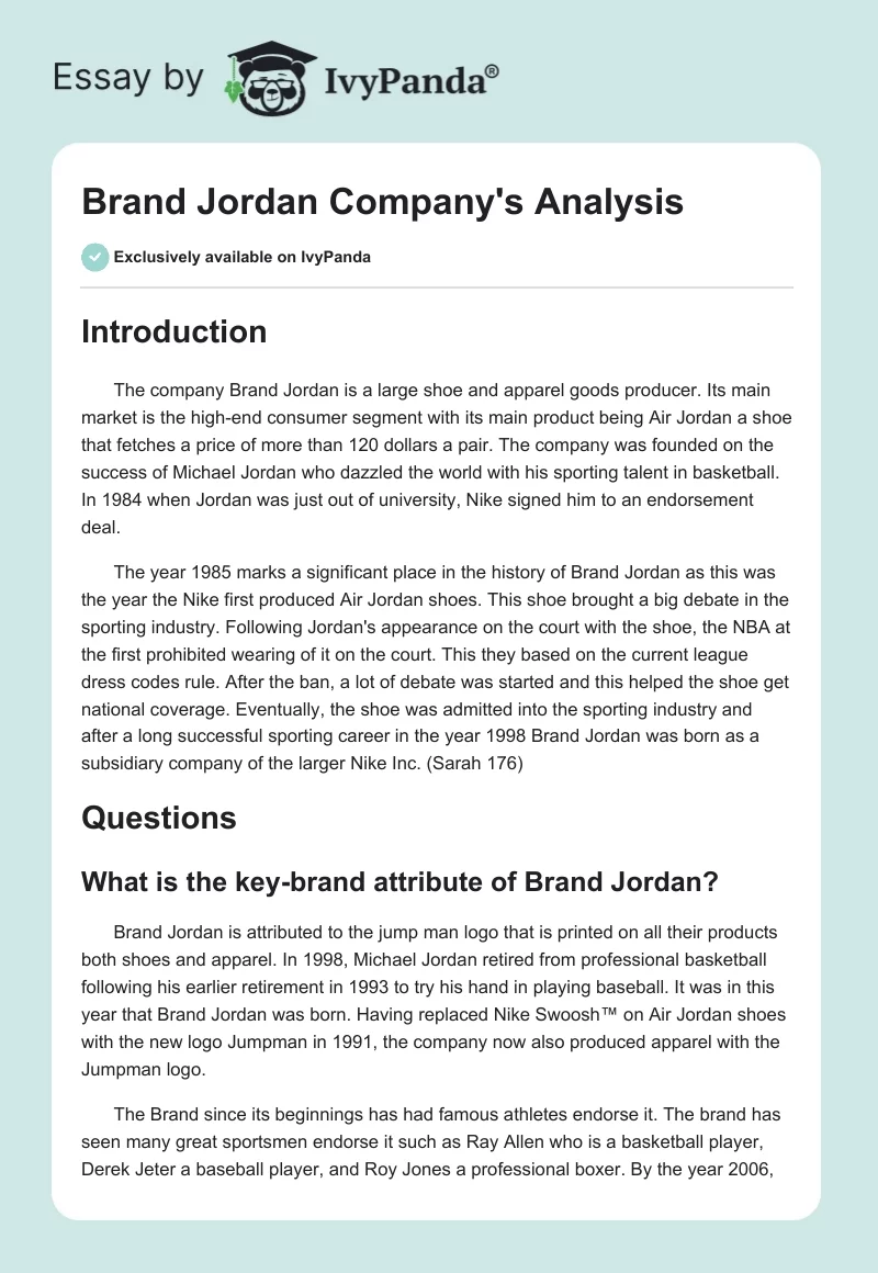 Brand Jordan Company's Analysis. Page 1