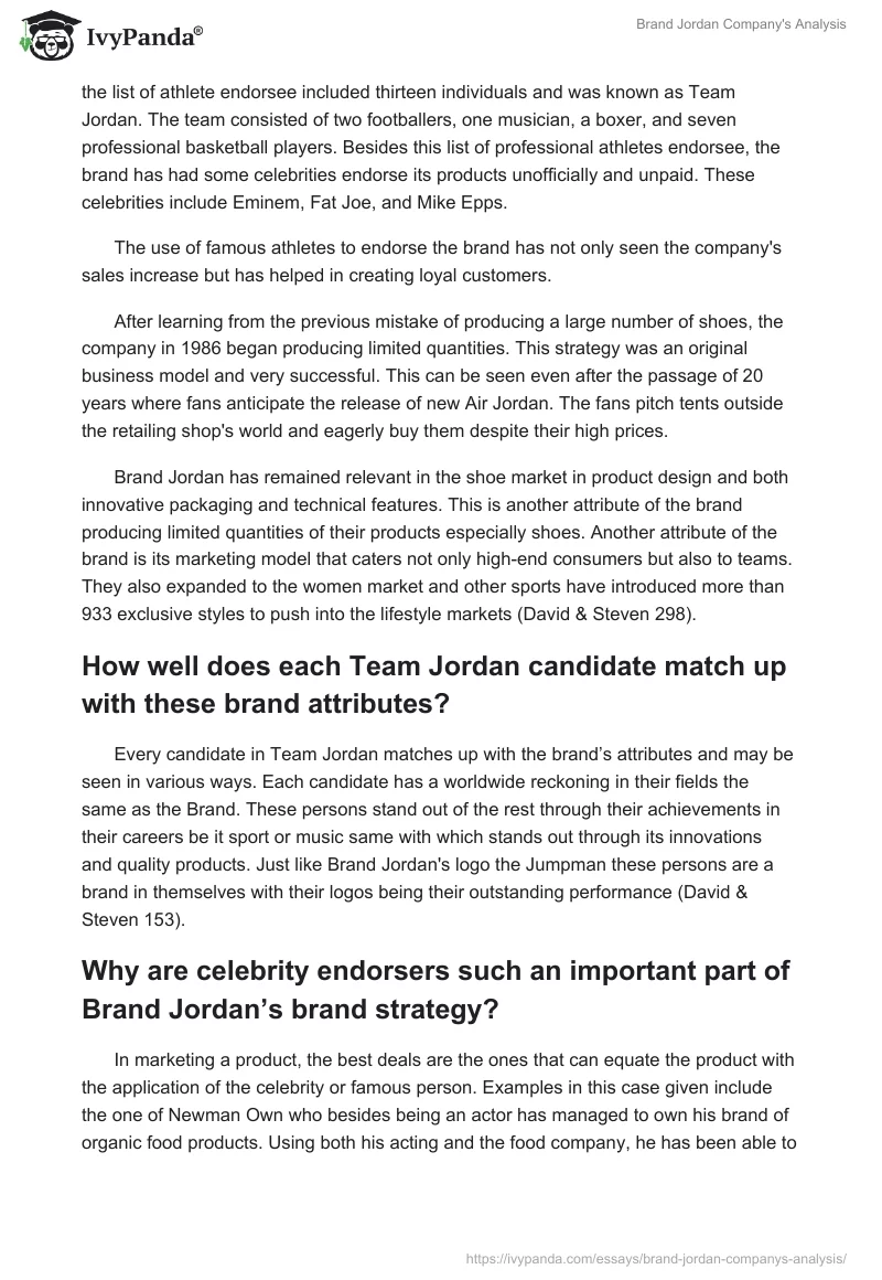 Brand Jordan Company's Analysis. Page 2