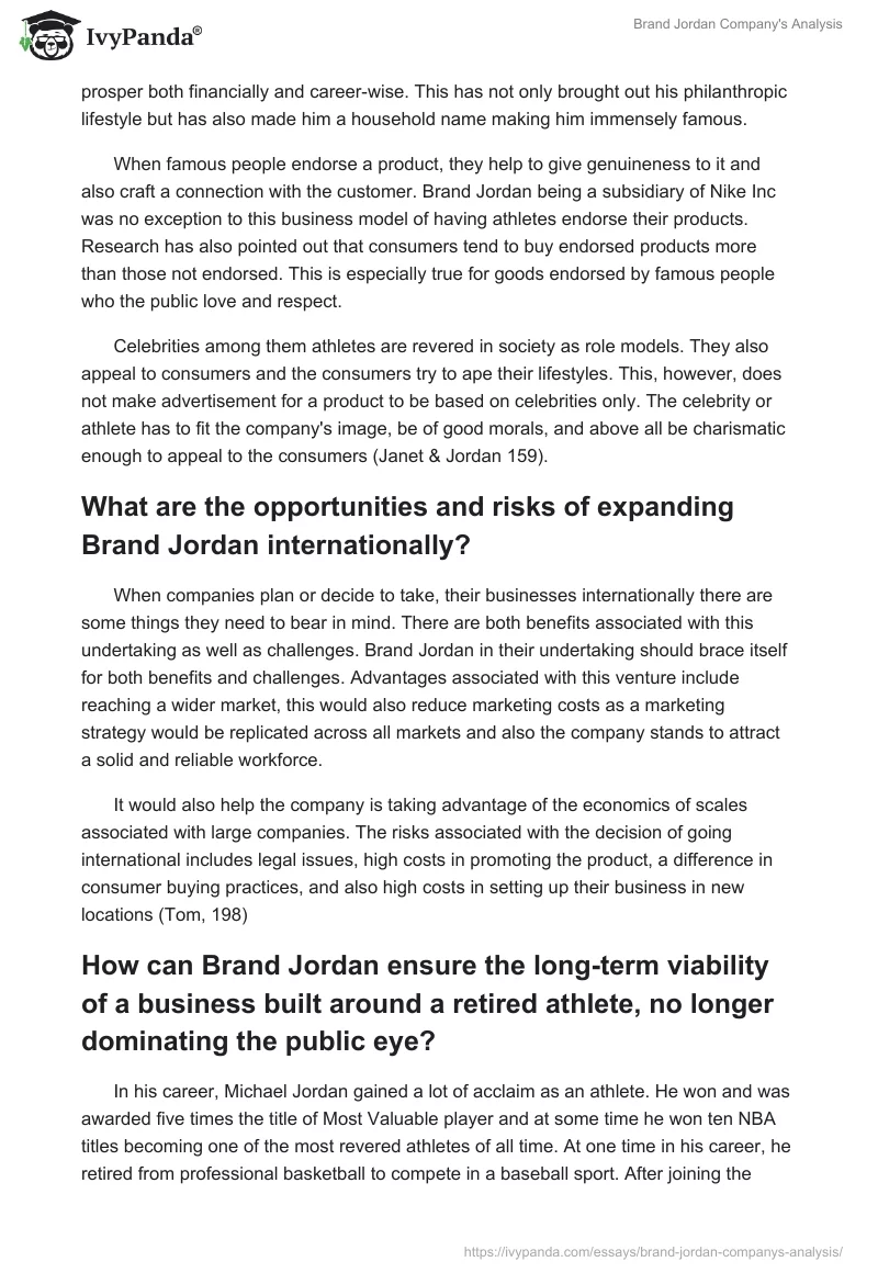 Brand Jordan Company's Analysis. Page 3