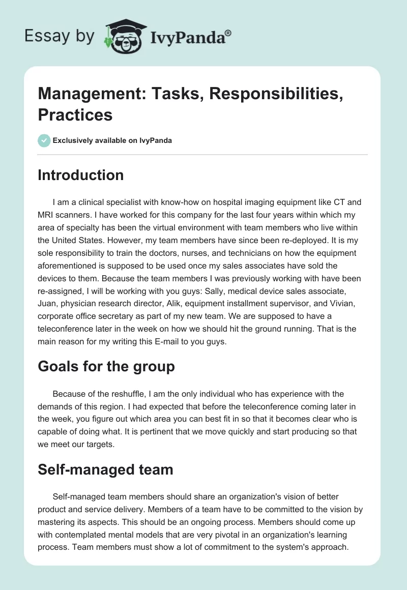 Management: Tasks, Responsibilities, Practices. Page 1
