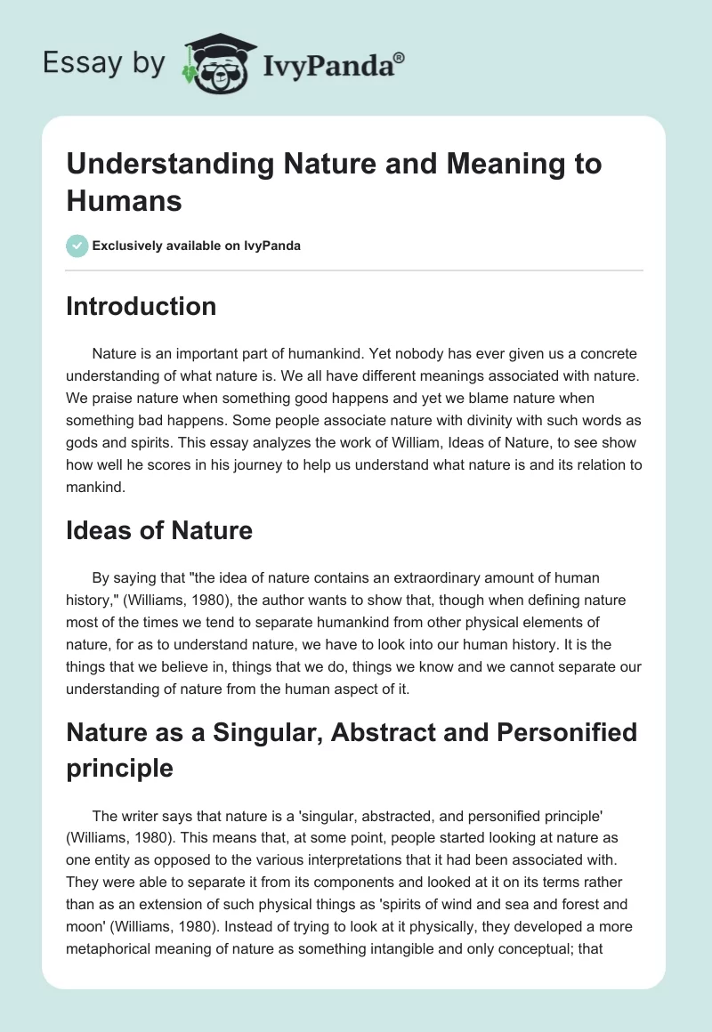 Understanding Nature and Meaning to Humans. Page 1