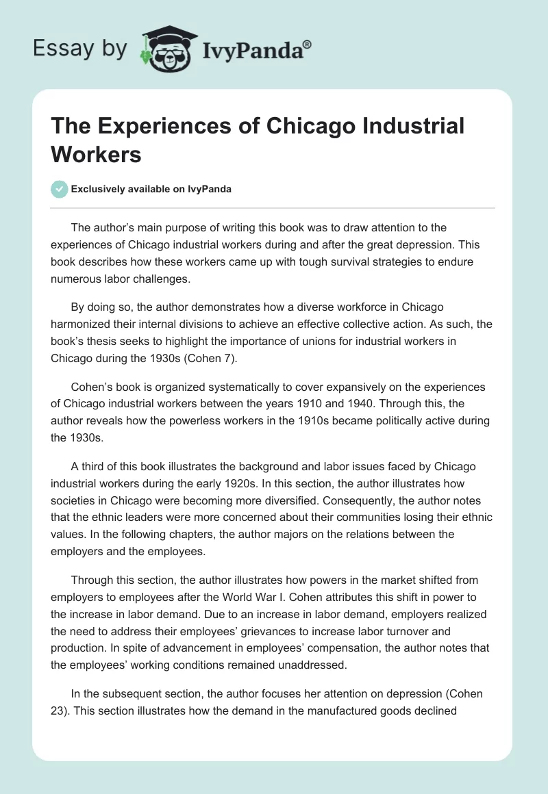 The Experiences of Chicago Industrial Workers. Page 1