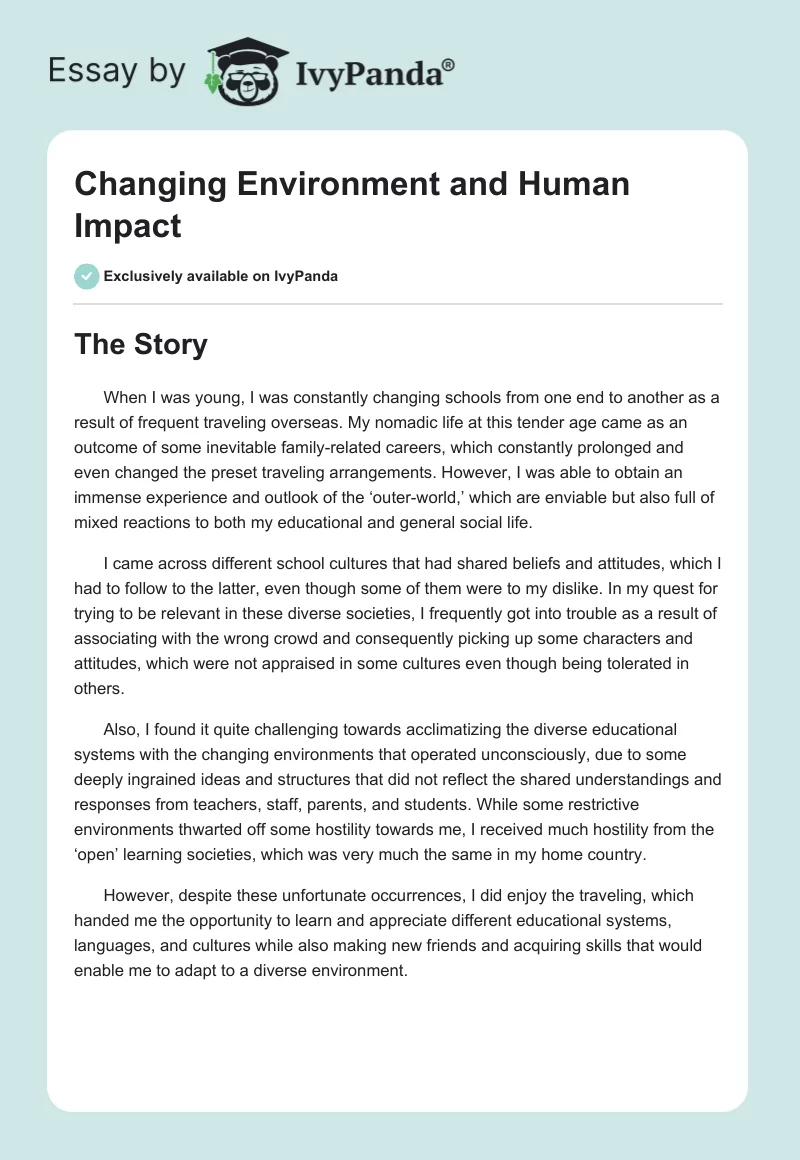Changing Environment and Human Impact. Page 1