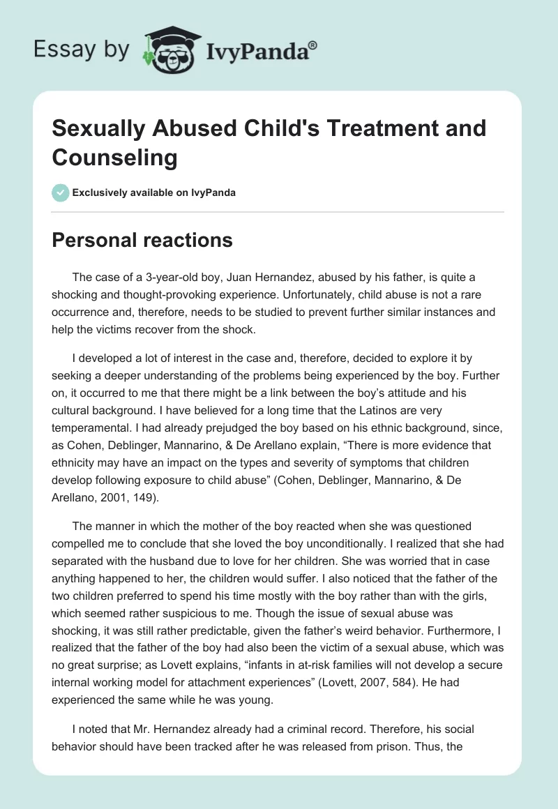 Sexually Abused Child's Treatment and Counseling. Page 1