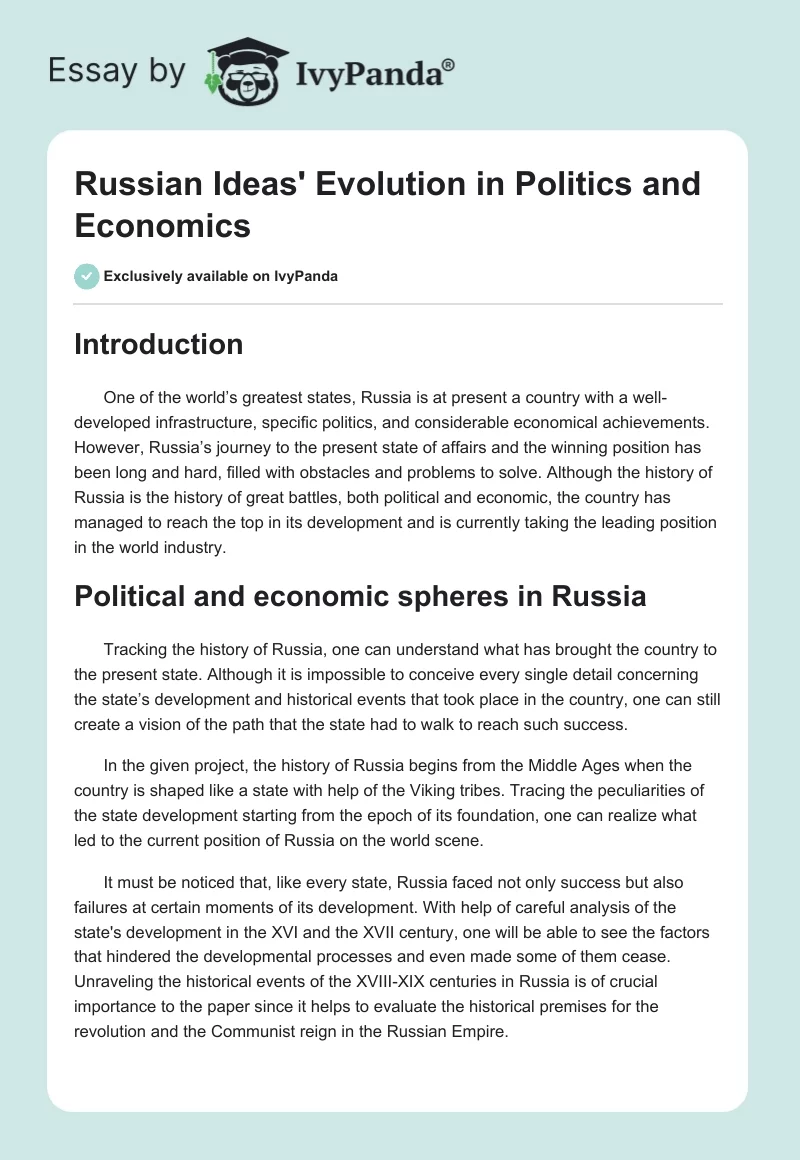 Russian Ideas' Evolution in Politics and Economics. Page 1
