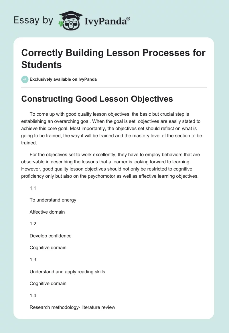 Correctly Building Lesson Processes for Students. Page 1