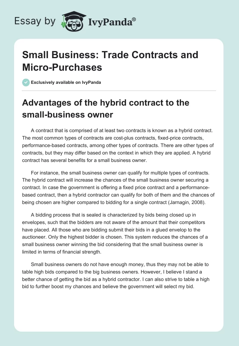 Small Business: Trade Contracts and Micro-Purchases. Page 1