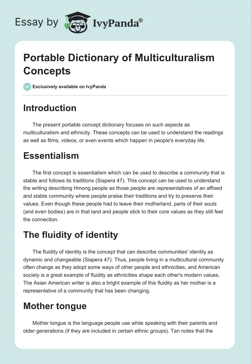 Portable Dictionary of Multiculturalism Concepts. Page 1