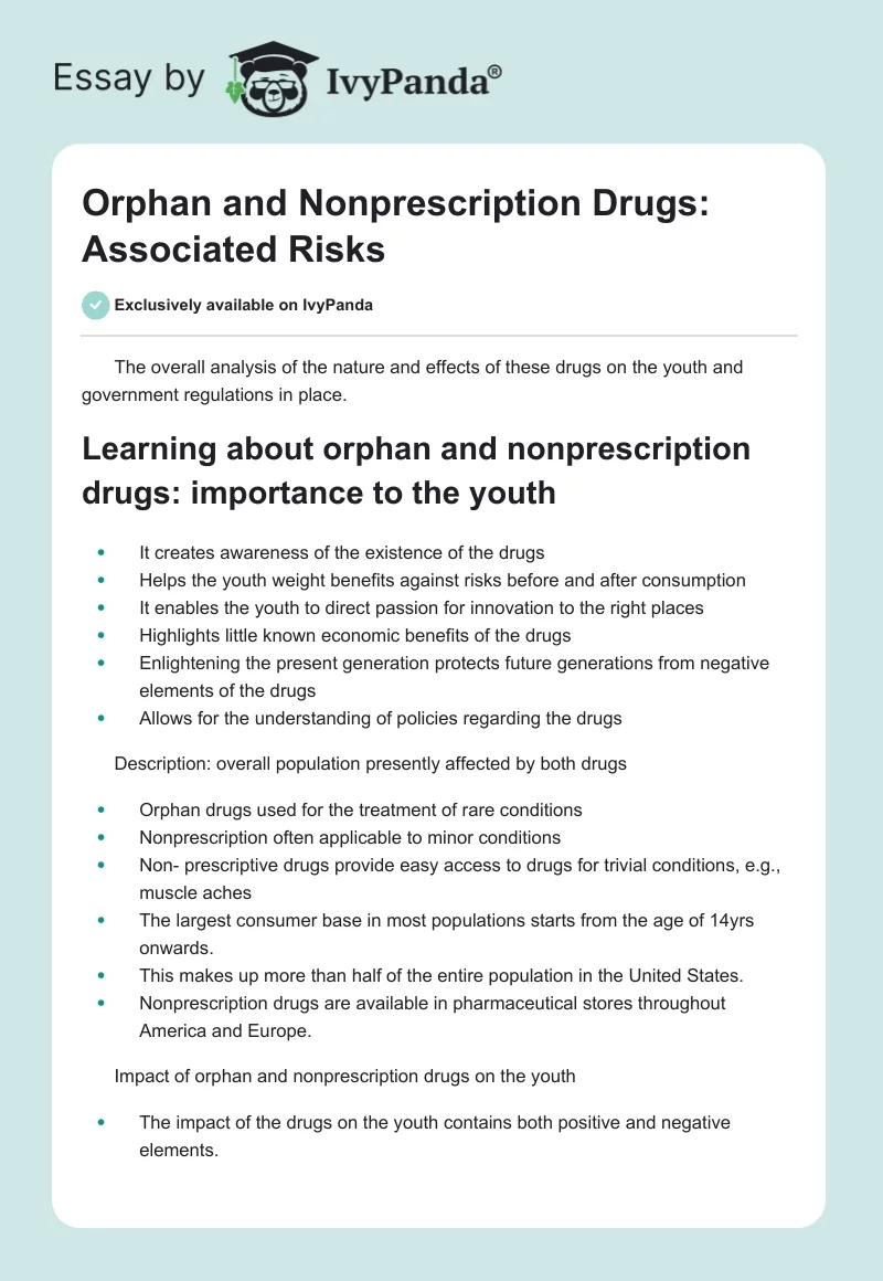 Orphan and Nonprescription Drugs: Associated Risks. Page 1