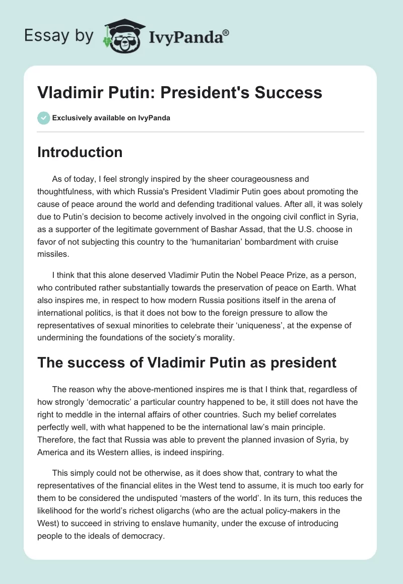 Vladimir Putin: President's Success. Page 1