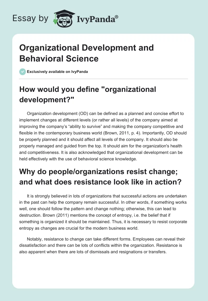Organizational Development and Behavioral Science. Page 1