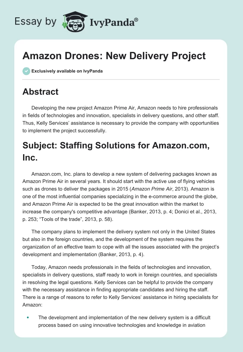 Amazon Drones: New Delivery Project. Page 1