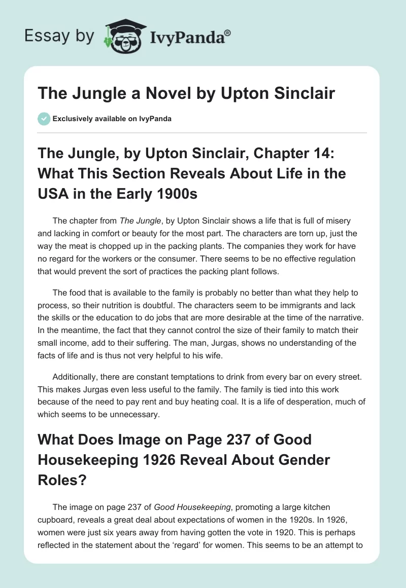 "The Jungle" a Novel by Upton Sinclair. Page 1