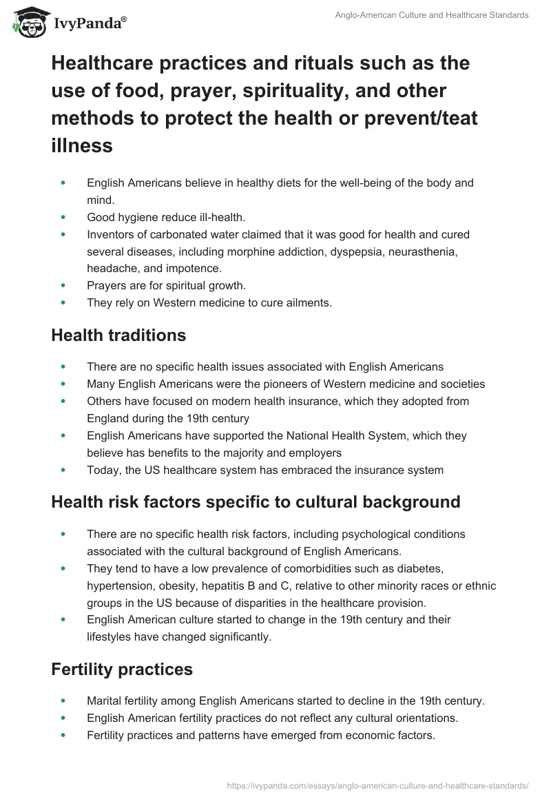 Anglo-American Culture and Healthcare Standards. Page 4