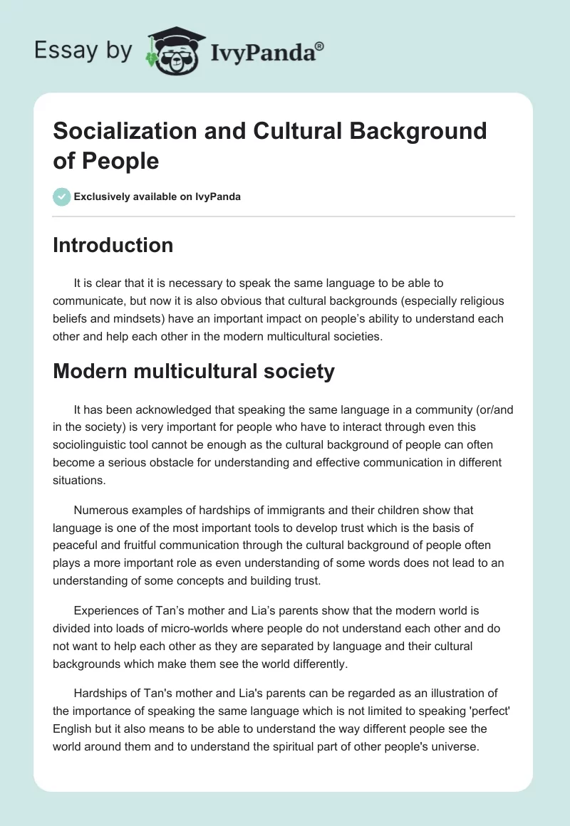 Socialization and Cultural Background of People. Page 1