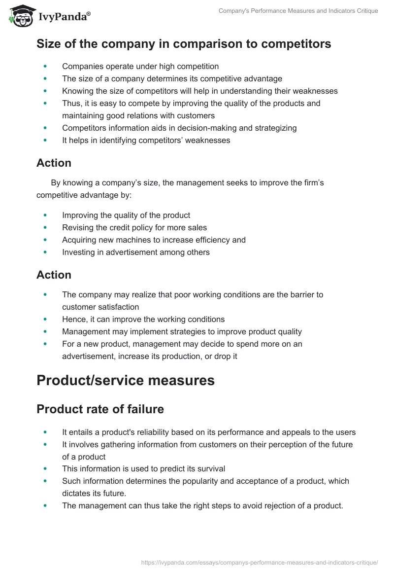 Company's Performance Measures and Indicators Critique. Page 3