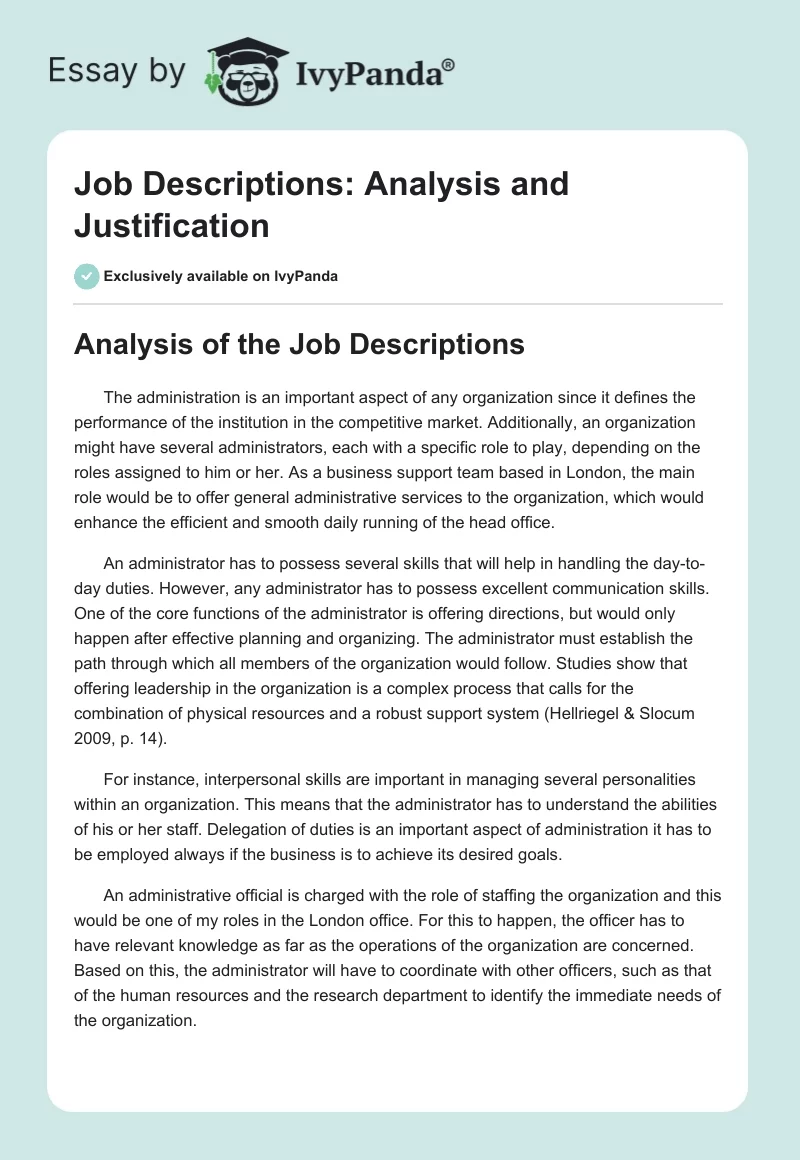 Job Descriptions: Analysis and Justification. Page 1
