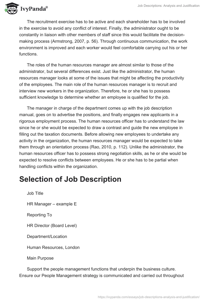 Job Descriptions: Analysis and Justification. Page 2