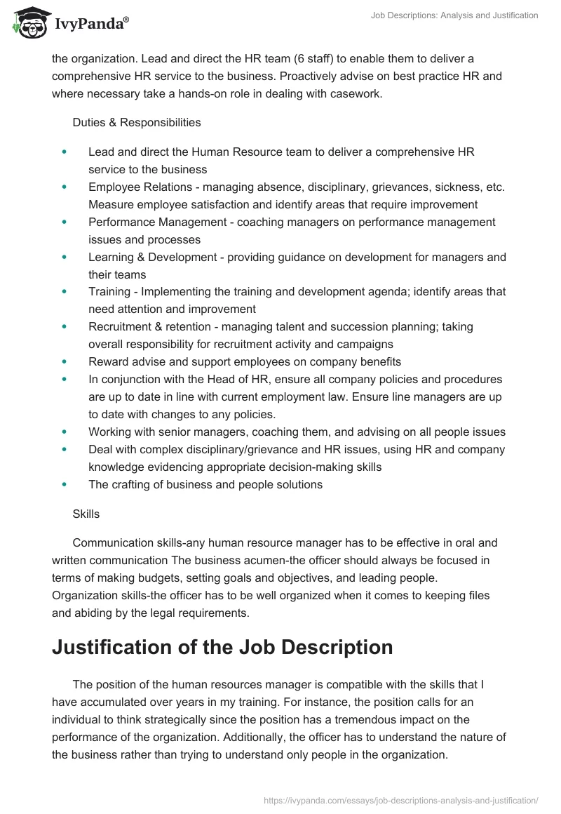 Job Descriptions: Analysis and Justification. Page 3