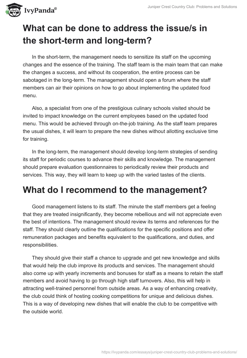 Juniper Crest Country Club: Problems and Solutions. Page 2