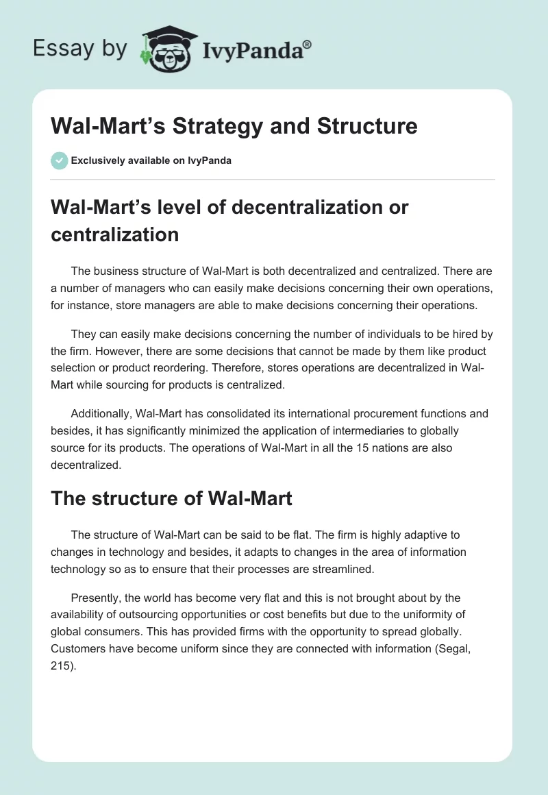 Wal-Mart’s Strategy and Structure. Page 1