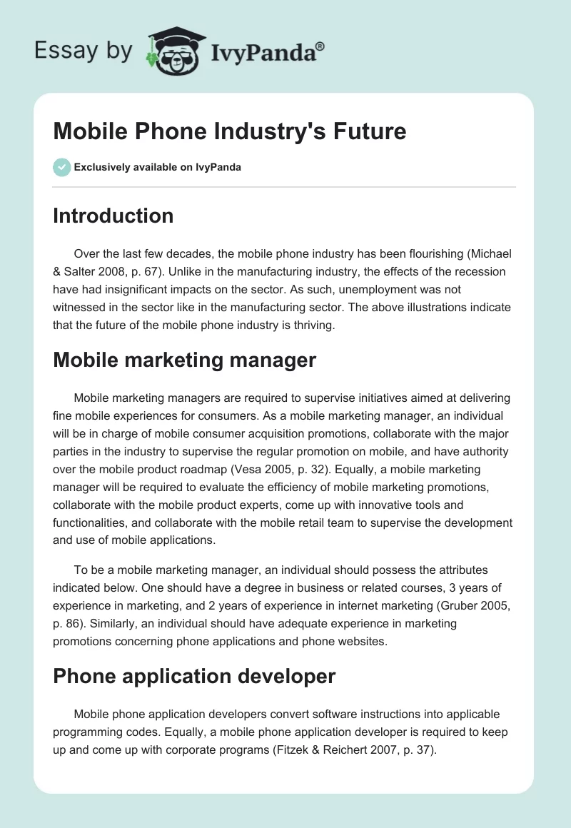 Mobile Phone Industry's Future. Page 1