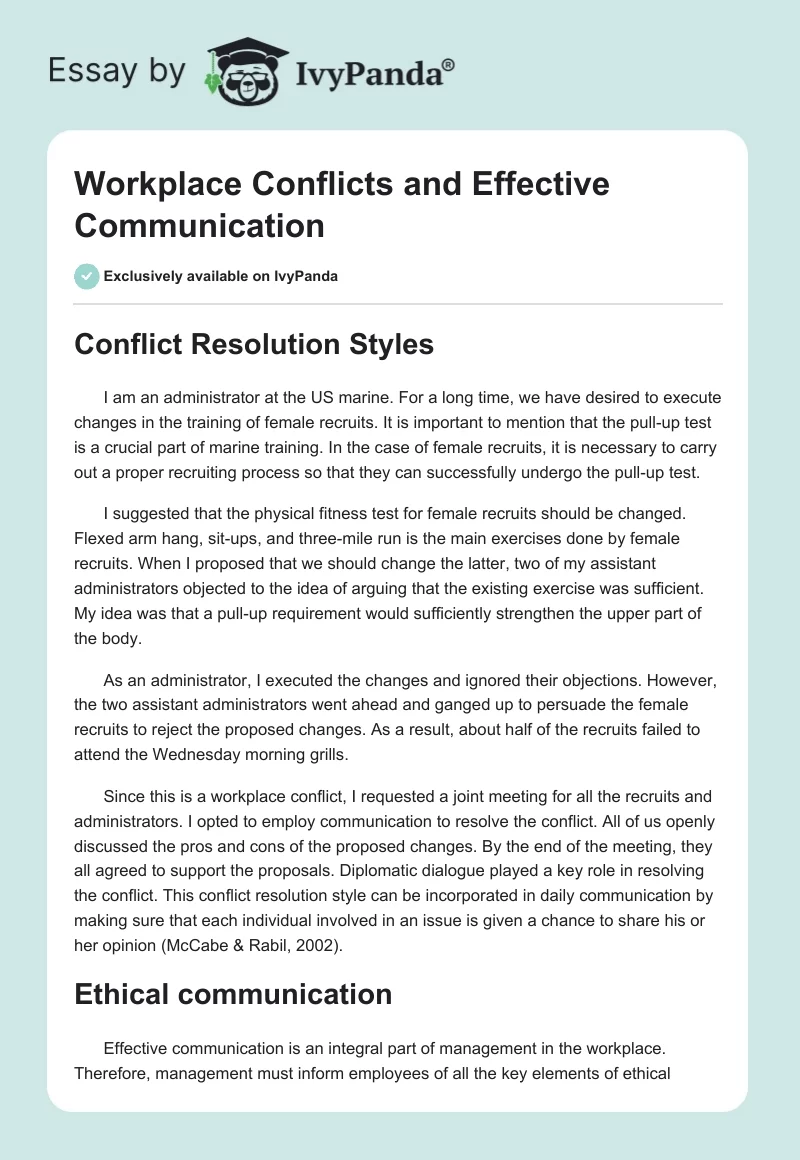 Workplace Conflicts and Effective Communication. Page 1