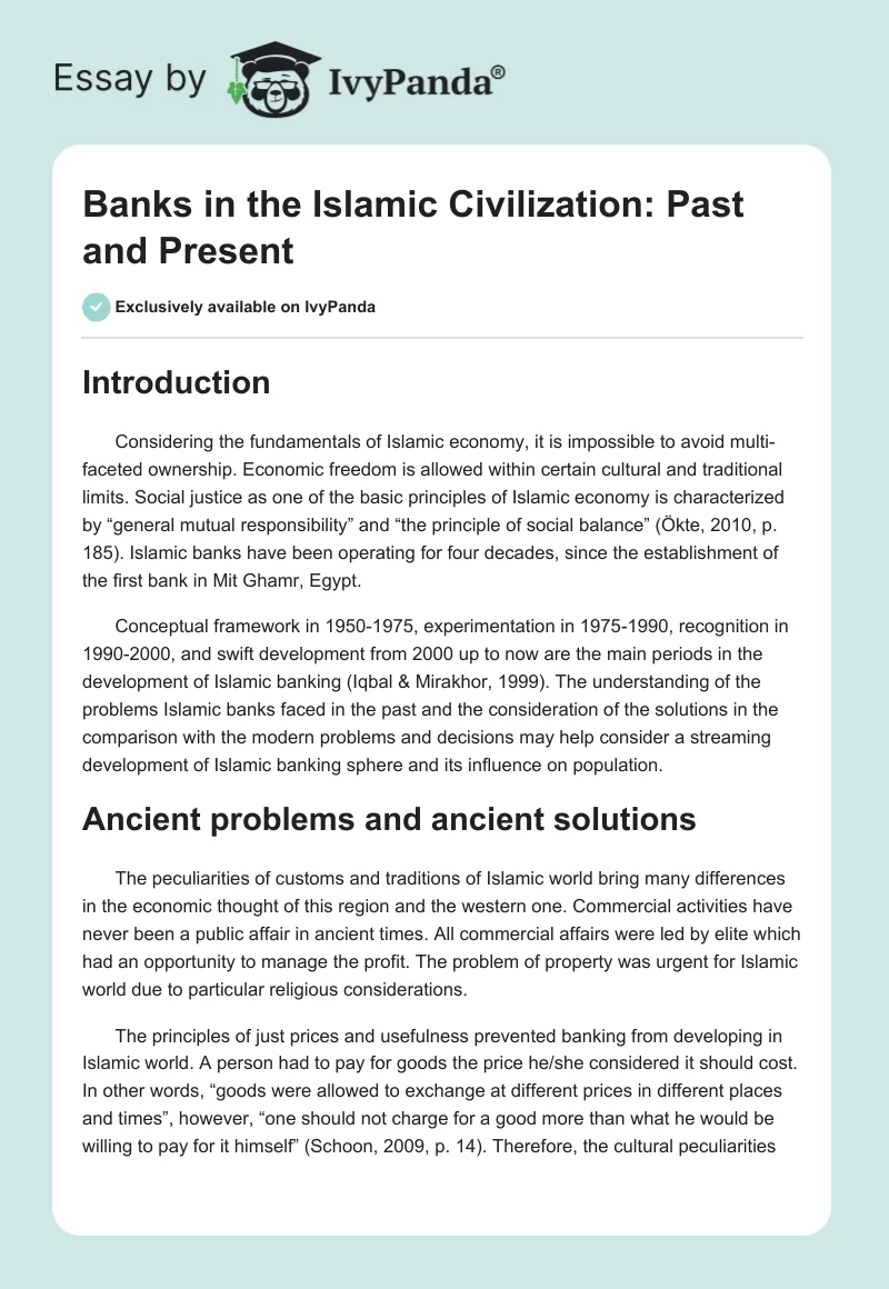 Banks in the Islamic Civilization: Past and Present. Page 1