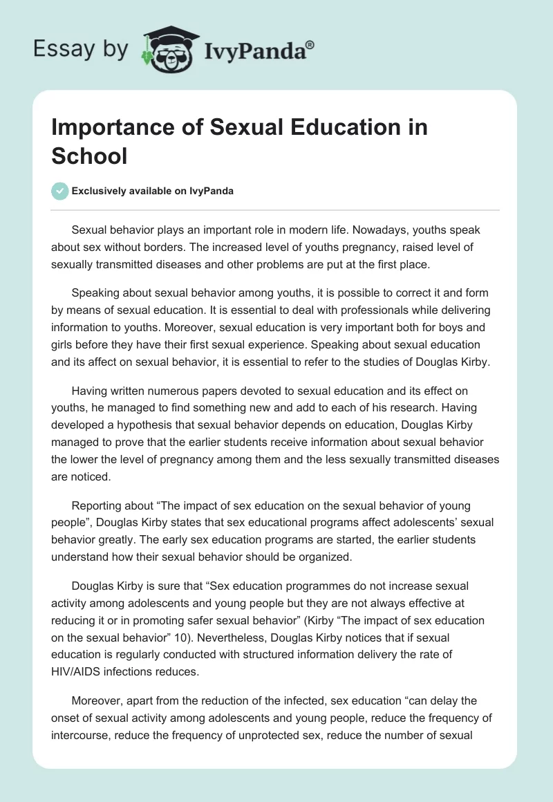 Importance of Sexual Education in School. Page 1