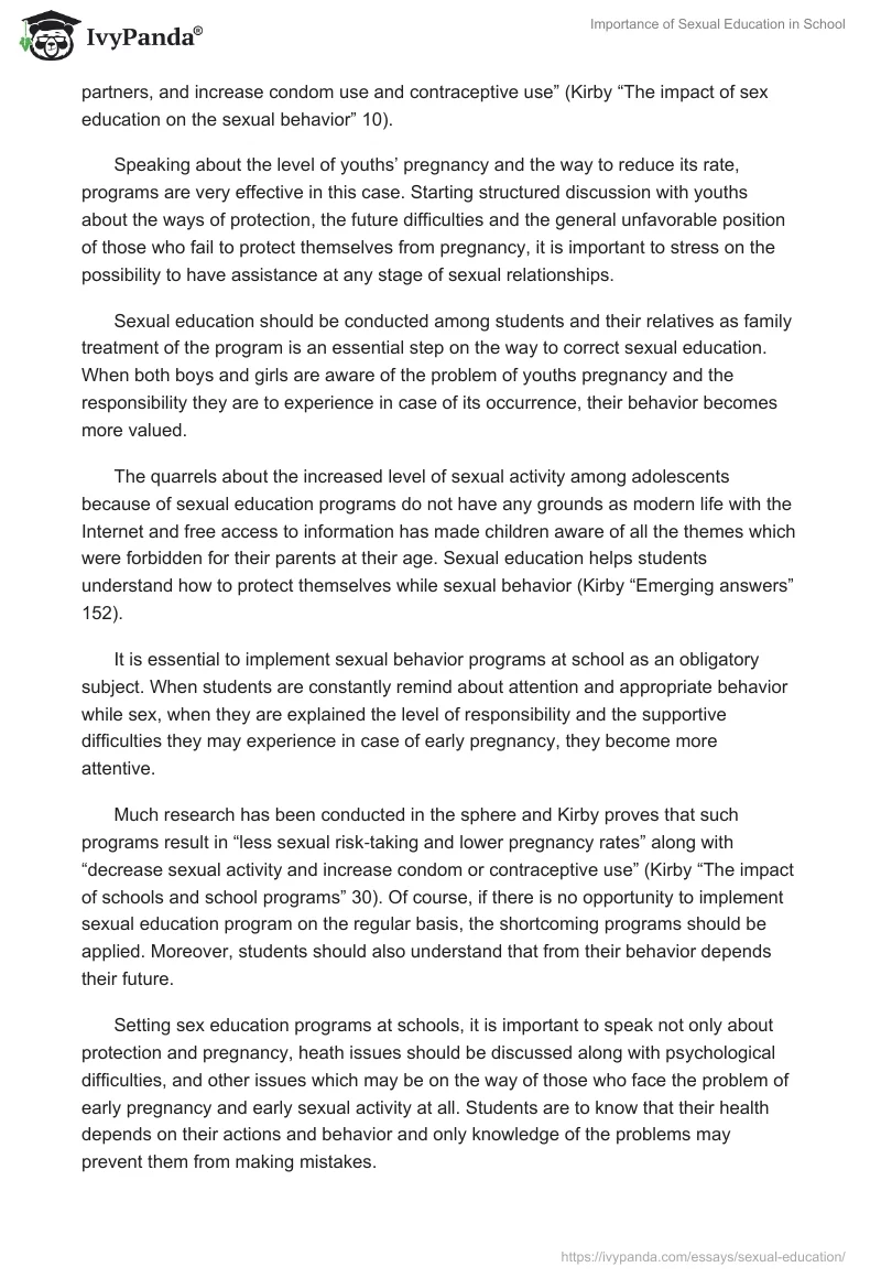 Importance of Sexual Education in School. Page 2
