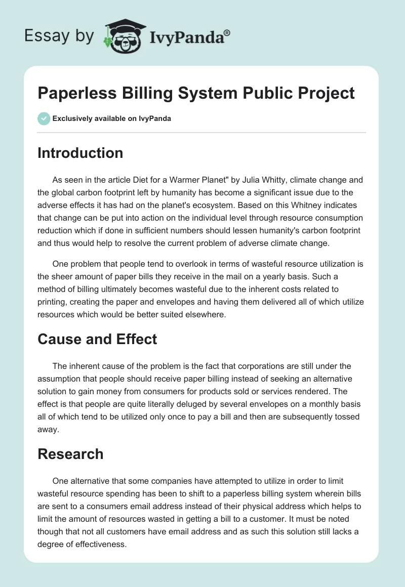 Paperless Billing System Public Project. Page 1