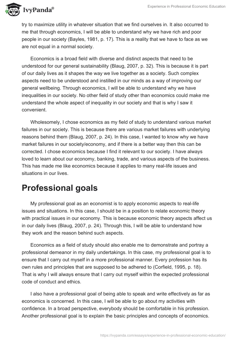 Experience in Professional Economic Education. Page 2