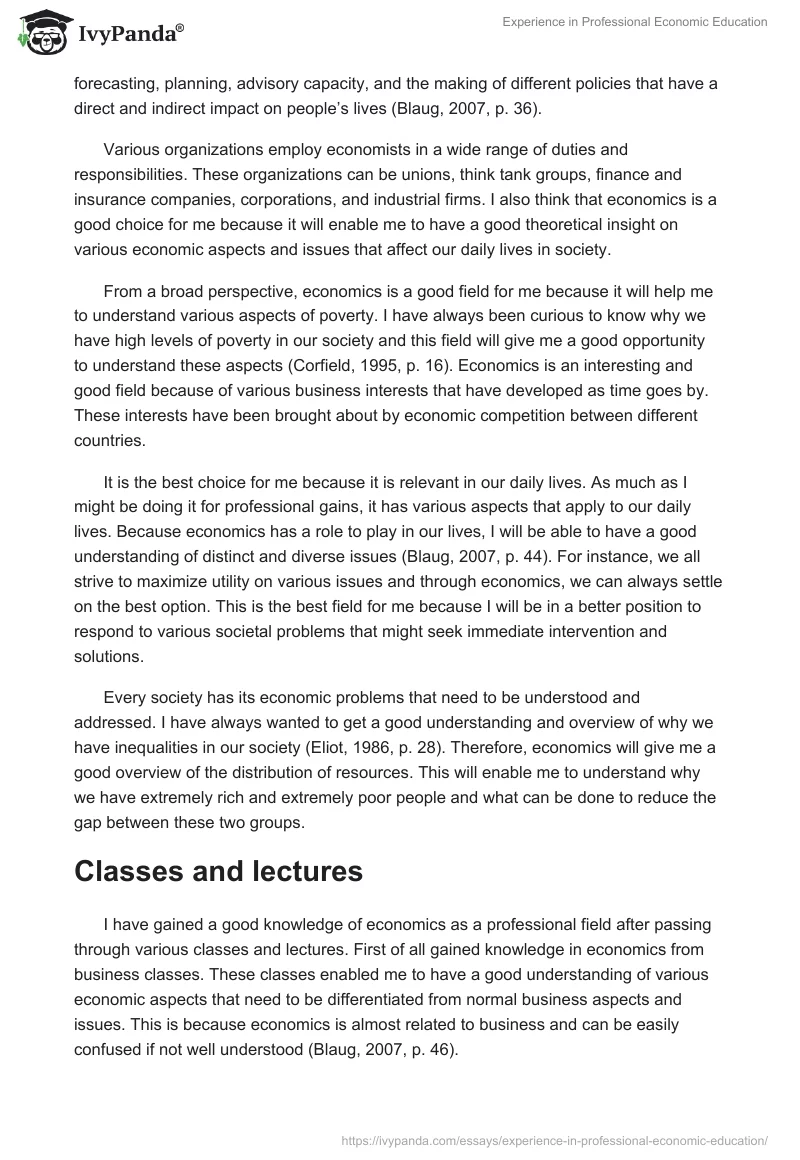Experience in Professional Economic Education. Page 4