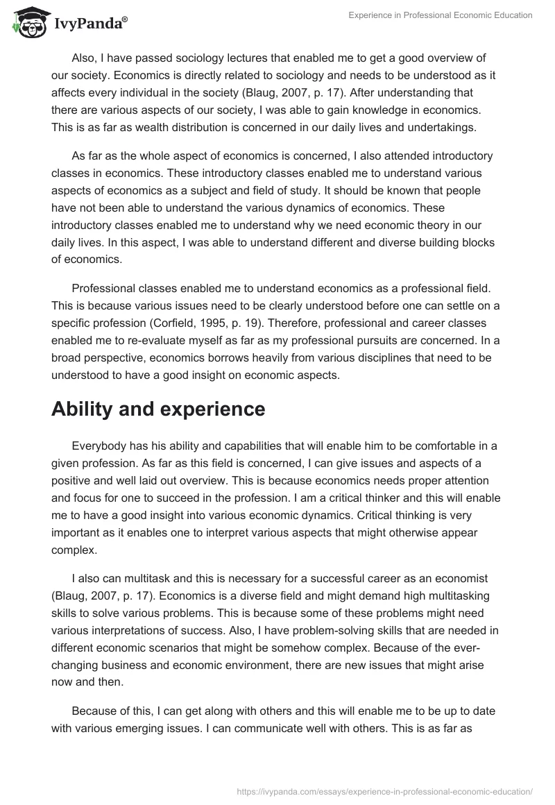 Experience in Professional Economic Education. Page 5
